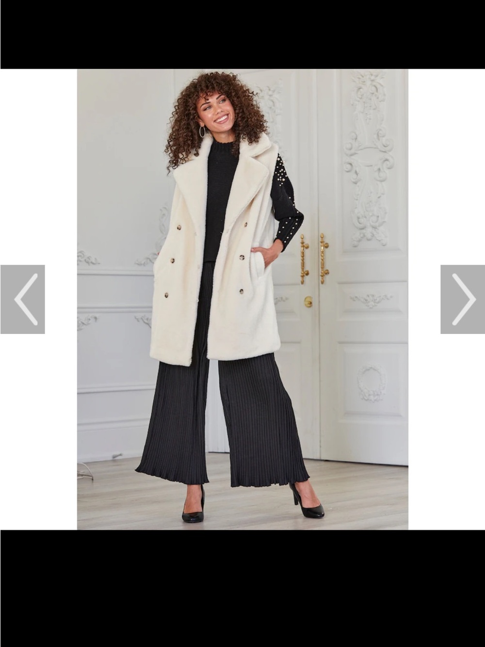 Charlie Paige Ivory Teddy Vest Coat with Double-Breasted Buttons